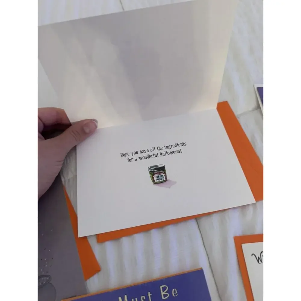 Lot of 5 Happy Halloween Greeting Cards Witch Ghost Vampire Birthday